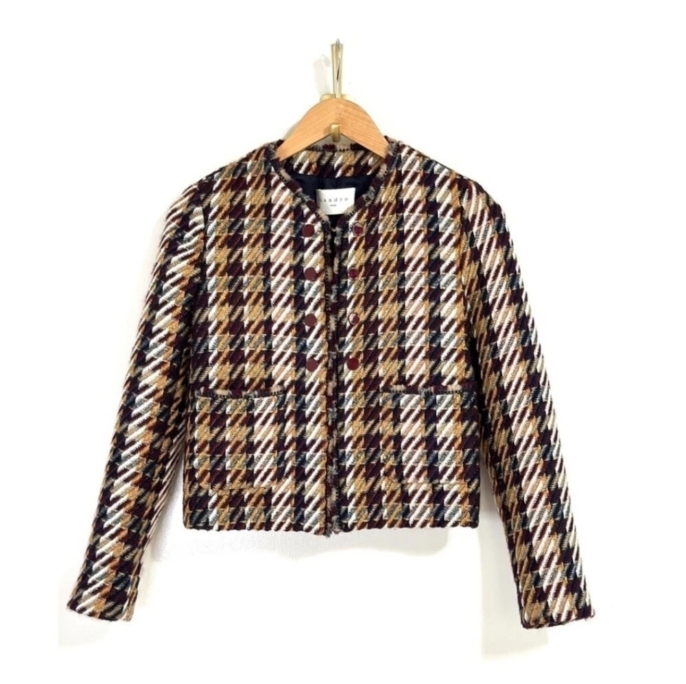 SANDRO Marianne Wool-blend Tweed Jacket Size 36 NWT